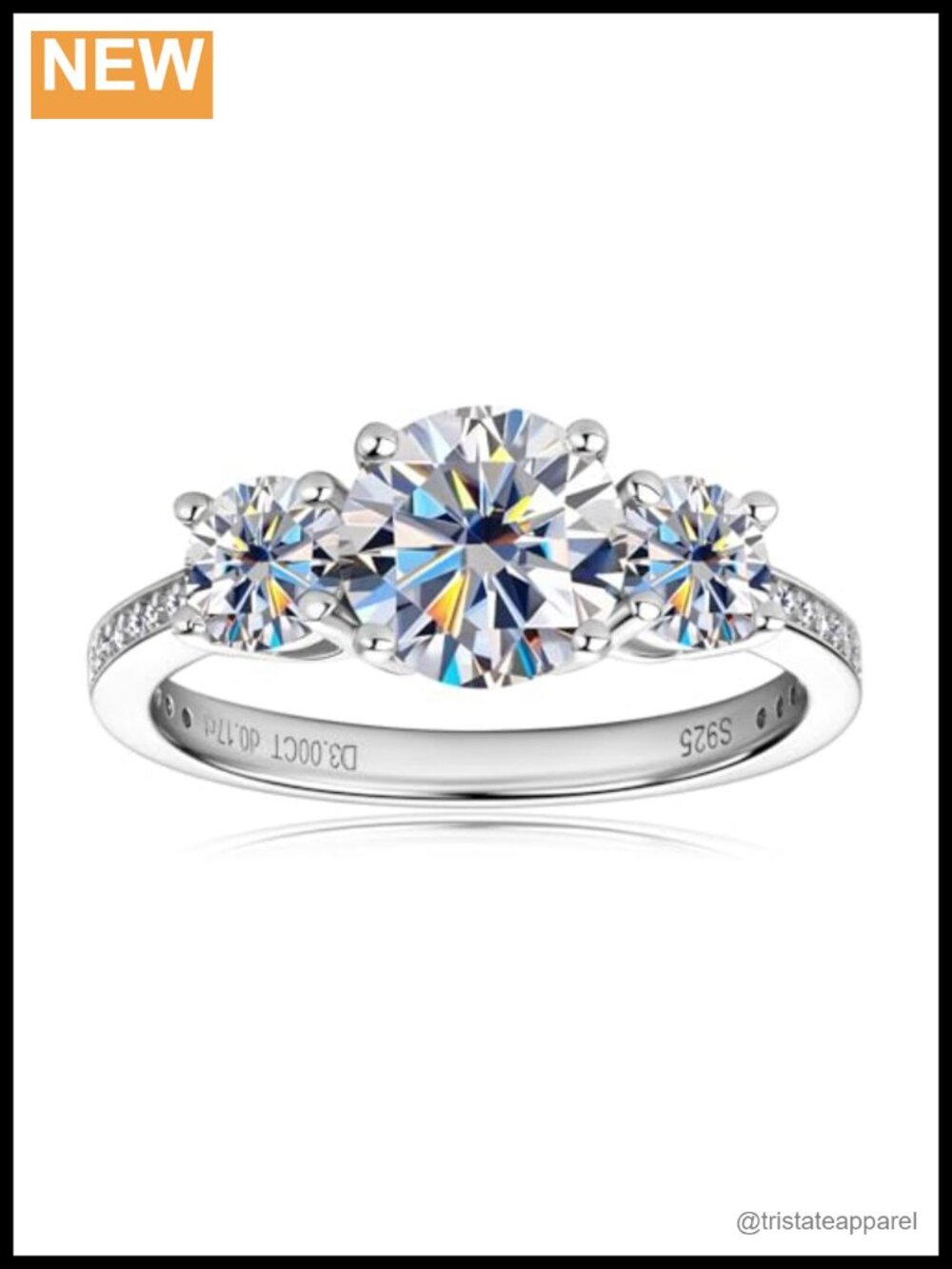3.6CT Moissanite 3 Stone Engagement Ring 925 Sterling Silver Wedding Band